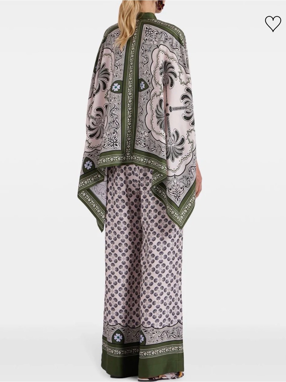LA DoubleJ Green and Cream Printed 100% Silk Foulard Top - Picture 4 of 8